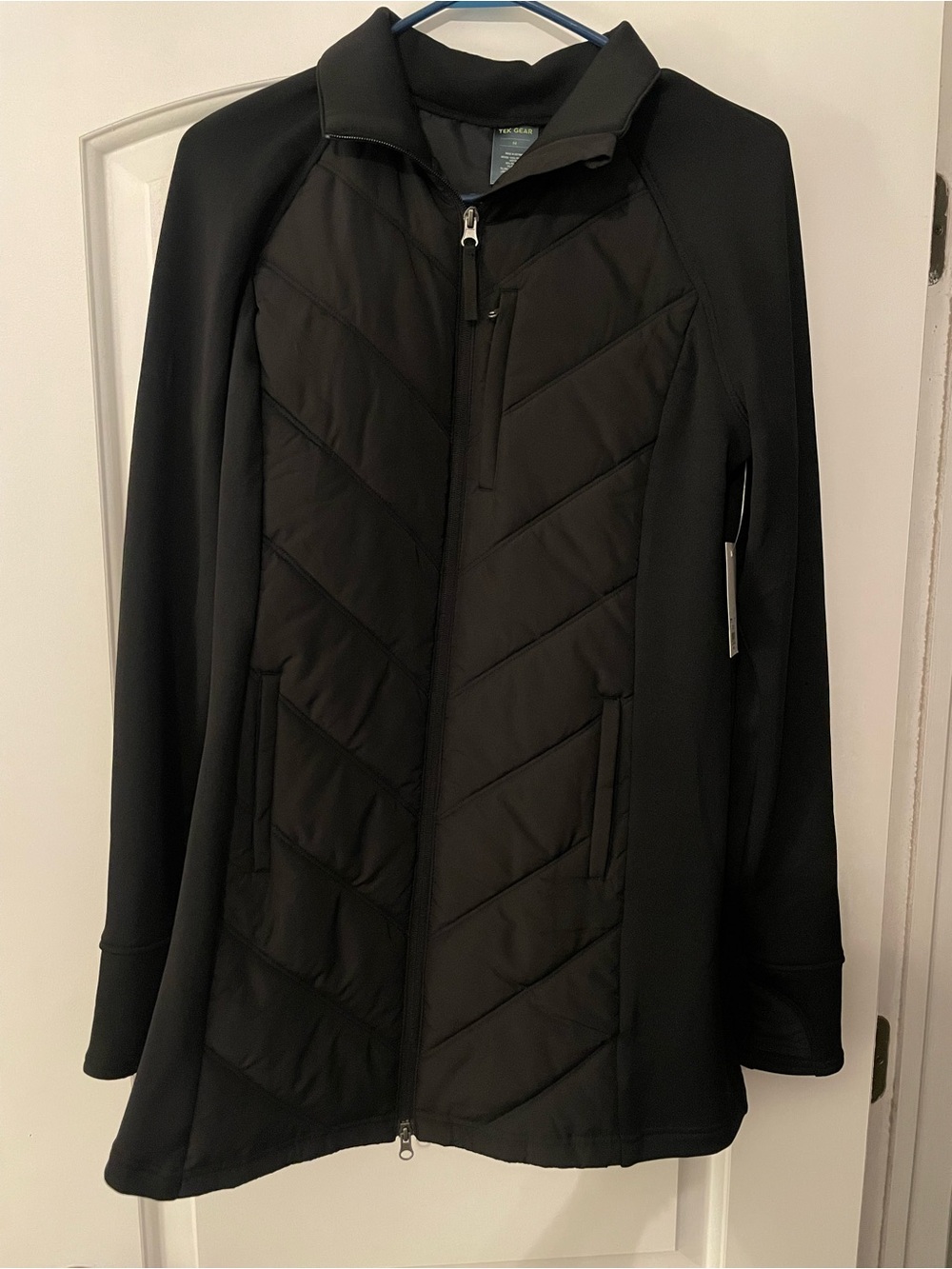 Women’s Long Black Quilted Hybrid Jacket - Tek Gear